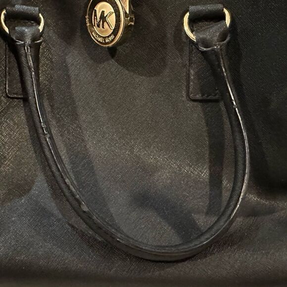 Michael Kors Hamilton Medium Black Saffiano Leather Satchel Bag in EUC - Picture 7 of 11